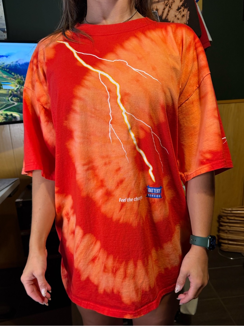 AAA Feel The Charge Bettery Service Lightning Bolt Bleach Tie-Dye Graphic Tee